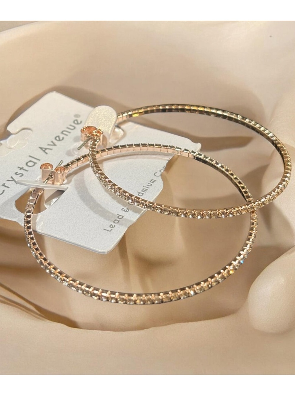 Dainty Rose Gold and Rhinestone Hoop Earrings NWT - Picture 2 of 2